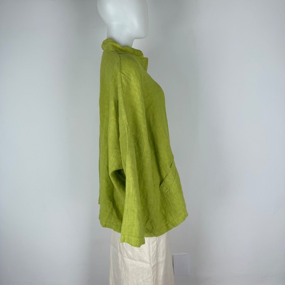 Bryn Walker Womens Large Lime Green 100% Linen Oversized Button Front Shirt USA - Picture 5 of 15